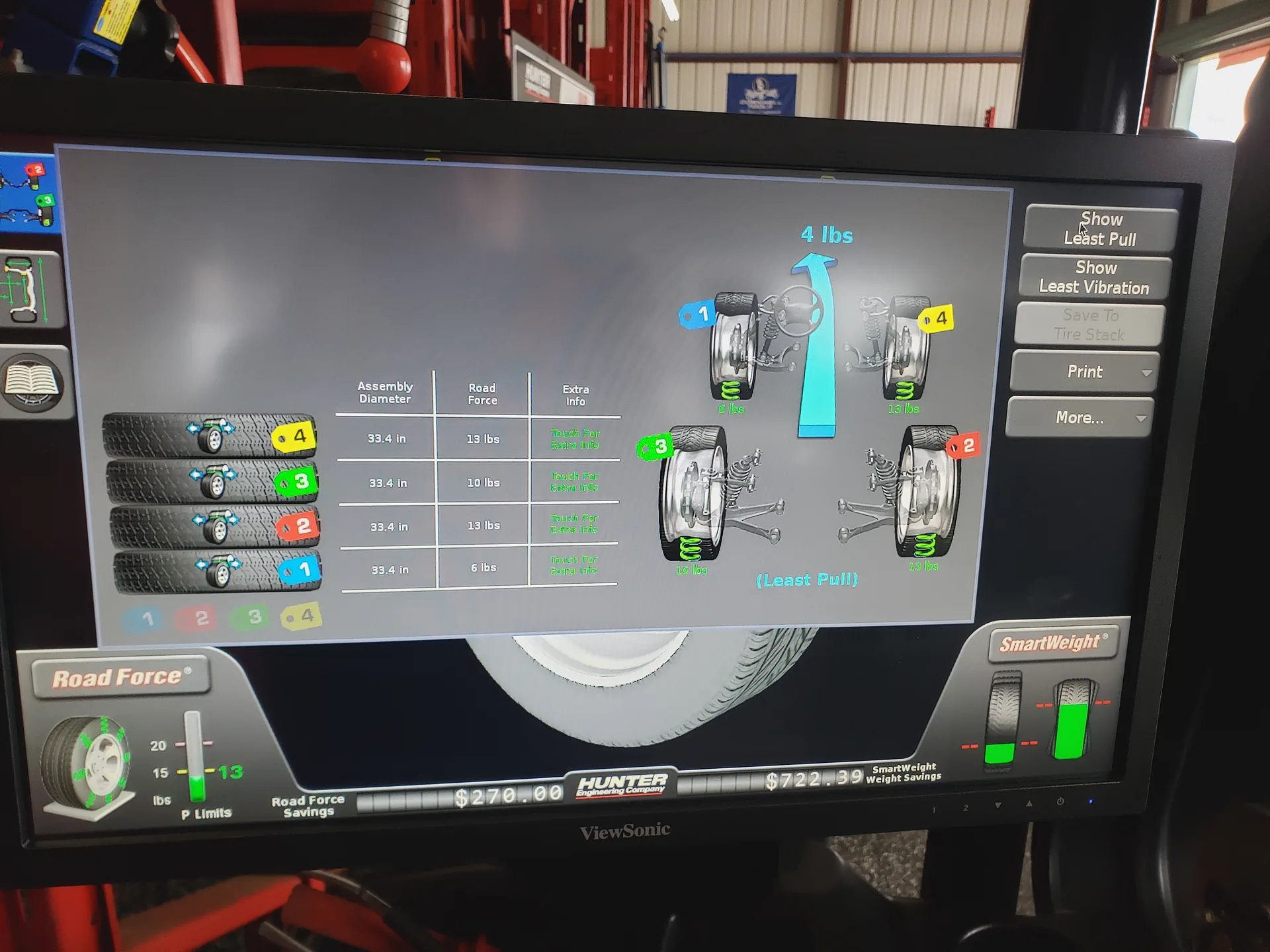 Hunter alignment computer screen showing live alignment readings